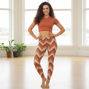 Chevron Zigzag Leggings – Retro Earth Tone - Dipaliz - Xs