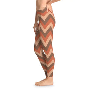 Chevron Zigzag Leggings - Retro Earth Tone Stretchy - Dipaliz - Gifts Online