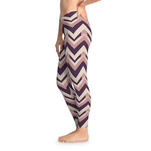 Chevron Zigzag Stretchy Leggings All-over Print Neutral Blush Plum - Gifts Online