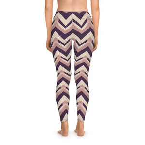 Chevron Zigzag Stretchy Leggings All-over Print Neutral Blush Plum - Gifts Online
