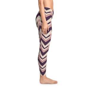 Chevron Zigzag Stretchy Leggings All-over Print Neutral Blush Plum - Gifts Online