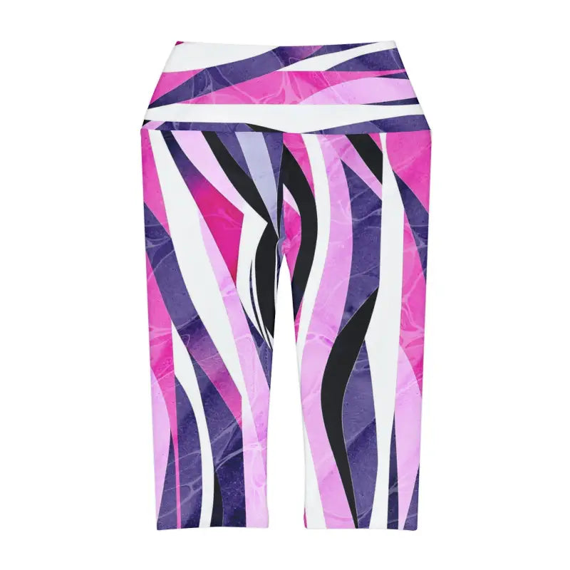 Chic Abstract Pink & Blue Striped Yoga Capri Leggings - All Over Prints