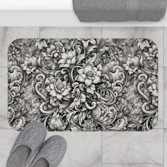 Transform your Space with Monochromatic Large Floral Bath Mat - 34’’ × 21’’ Home Decor