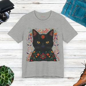 Black Cat Tee - Chic Unisex Jersey Short Sleeve Style - Dipaliz - Athletic Heather / s - T-shirts
