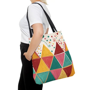 Vibrant Triangles Tote Bag Bold Geometrical Pattern Style Dipaliz - Large - Bags