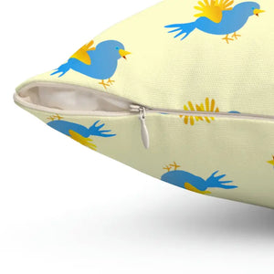 Blue Bird on Yellow Polyester Square Pillow - Vibrant Decor - Dipaliz - Throw Pillows