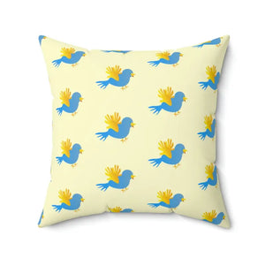 Blue Bird on Yellow Polyester Square Pillow - Vibrant Decor - Dipaliz - Throw Pillows