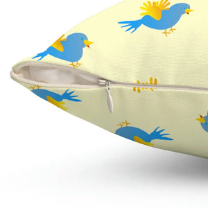 Blue Bird on Yellow Polyester Square Pillow - Vibrant Decor - Dipaliz - Throw Pillows