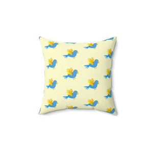 Blue Bird on Yellow Polyester Square Pillow - Vibrant Decor - Dipaliz - Throw Pillows