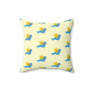 Blue Bird on Yellow Polyester Square Pillow - Vibrant Decor - Dipaliz - Throw Pillows