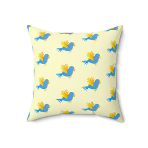 Blue Bird on Yellow Polyester Square Pillow - Vibrant Decor - Dipaliz - Throw Pillows