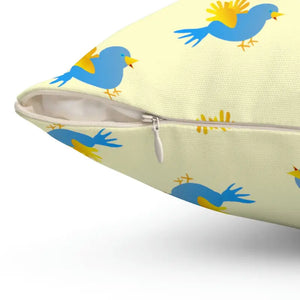 Blue Bird on Yellow Polyester Square Pillow - Vibrant Decor - Dipaliz - Throw Pillows