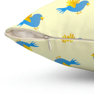 Blue Bird on Yellow Polyester Square Pillow - Vibrant Decor - Dipaliz - Throw Pillows