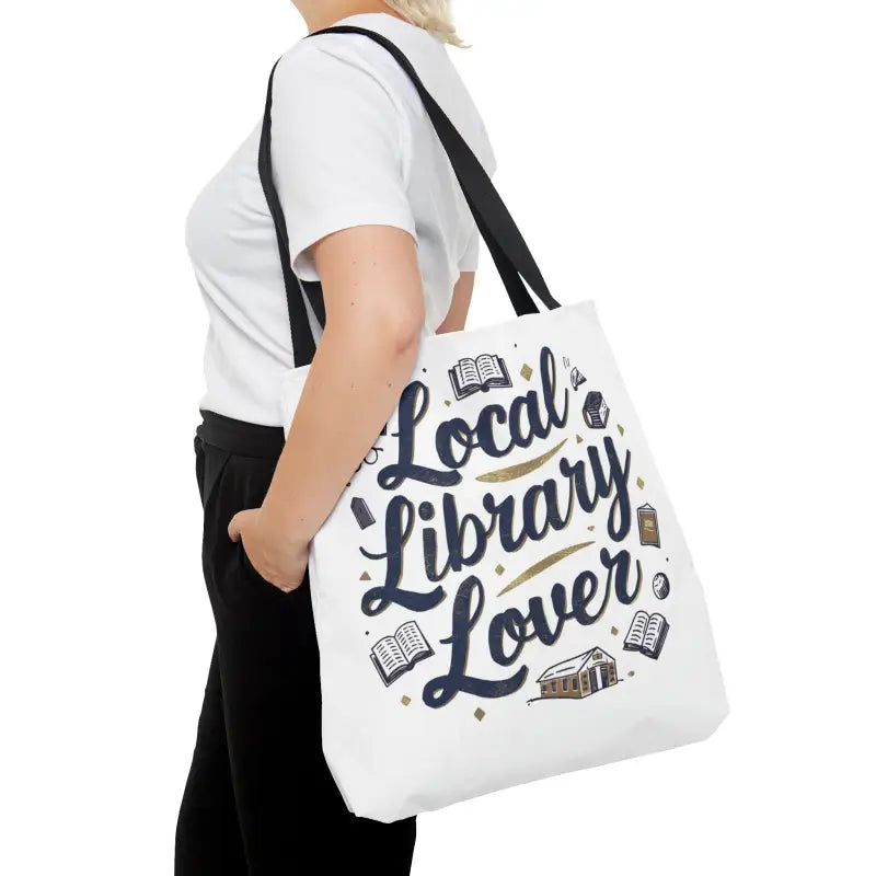 Chic Blue Tote for Library Lovers with Black Cotton Handles - Large Bags