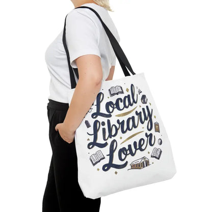 Chic Blue Tote for Library Lovers with Black Cotton Handles - Large Bags