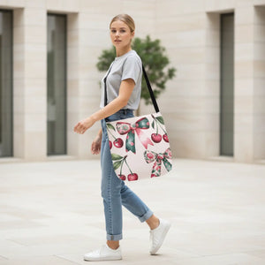 Chic Coquette Style Adjustable Tote - Bows and Cherries - Dipaliz - Bags