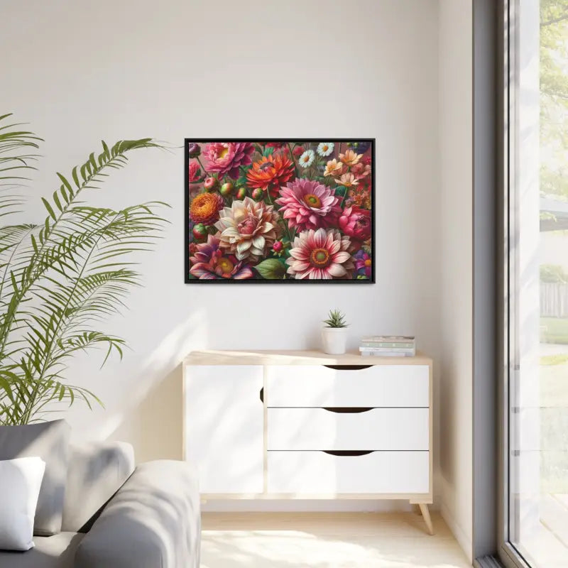 Dazzling Dahlia Matte Canvas in Sleek Black Frame - 40’’ x 30’’ (horizontal) / 1.25’’