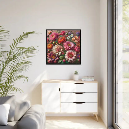 Dazzling Dahlia Matte Canvas in Sleek Black Frame - 32’’ x (square) / 1.25’’