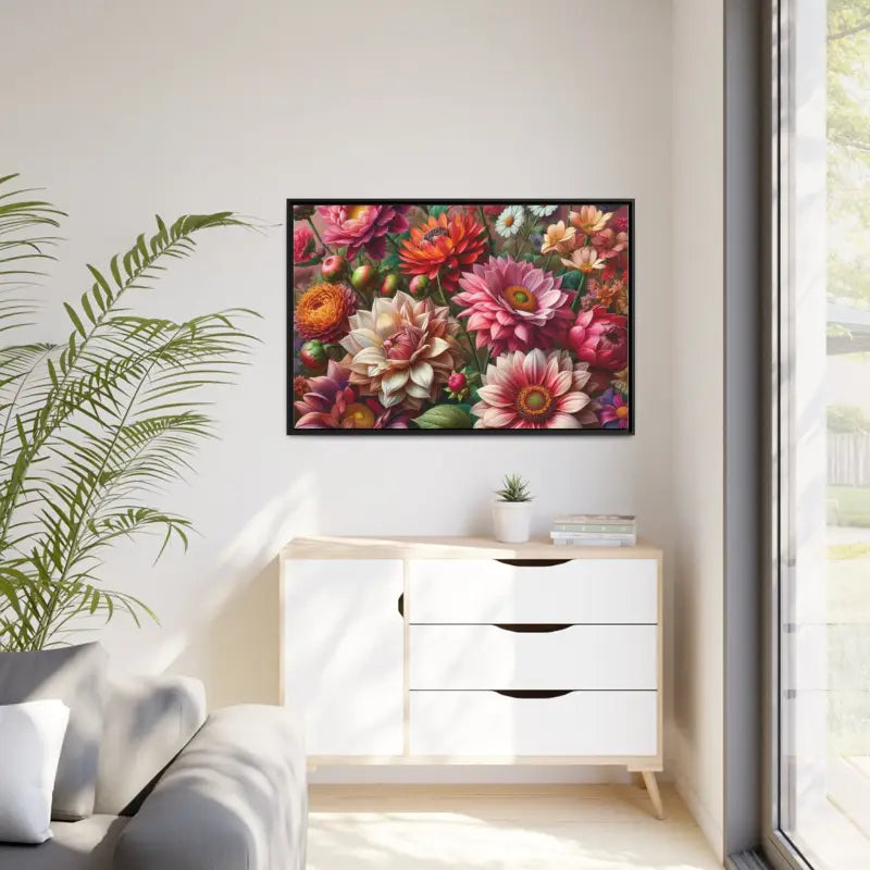 Dazzling Dahlia Matte Canvas in Sleek Black Frame - 48″ x 32″ (horizontal) / 1.25’’