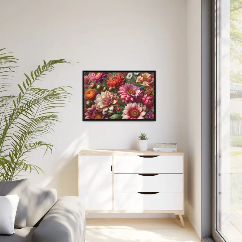 Dazzling Dahlia Matte Canvas in Sleek Black Frame - 36’’ x 24’’ (horizontal) / 1.25’’