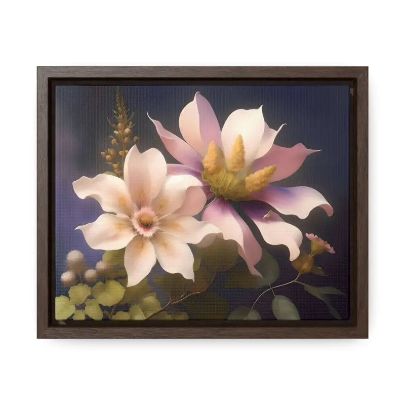 Enchant your Walls: White Flowers Canvas Wall Art - 10″ x 8″ / Walnut / Premium Gallery Wraps (1.25″)