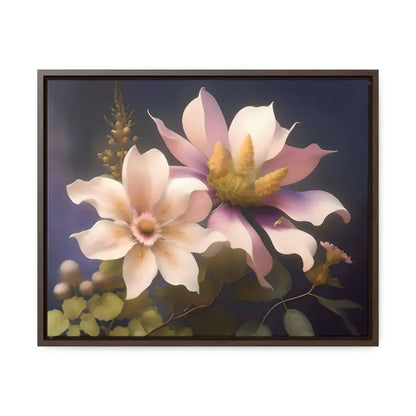 Enchant your Walls: White Flowers Canvas Wall Art - 20″ x 16″ / Walnut / Premium Gallery Wraps (1.25″)