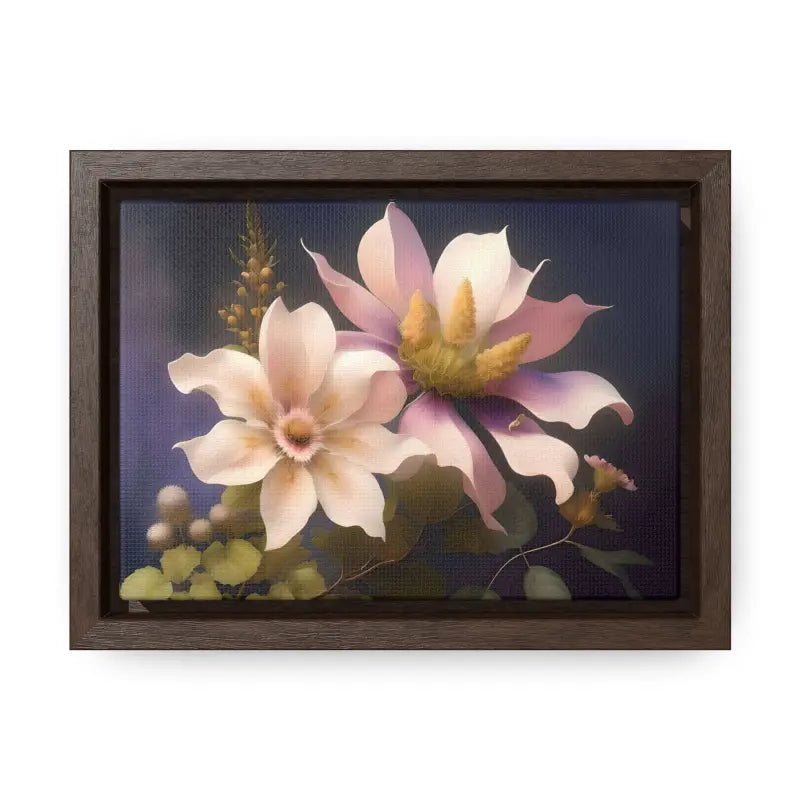 Enchant your Walls: White Flowers Canvas Wall Art - 7’’ x 5’’ / Walnut / Premium Gallery Wraps (1.25″)