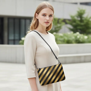 Chic Faux Leather Crossbody Bag - Gold Stripes - Dipaliz - Cross Body Bags