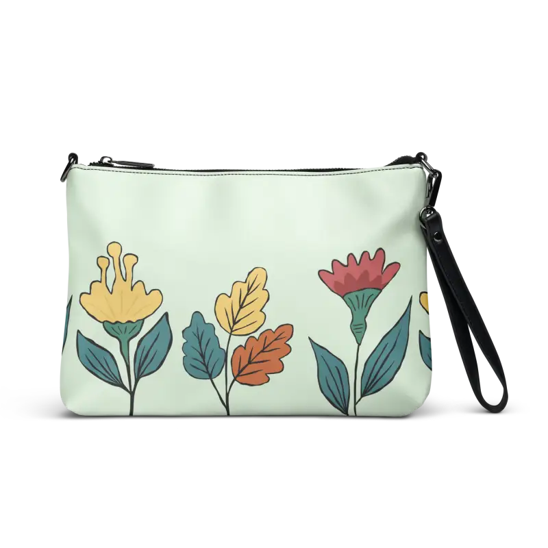 Chic Crossbody Bag in Faux Leather with Pretty Flowers Design - Bags