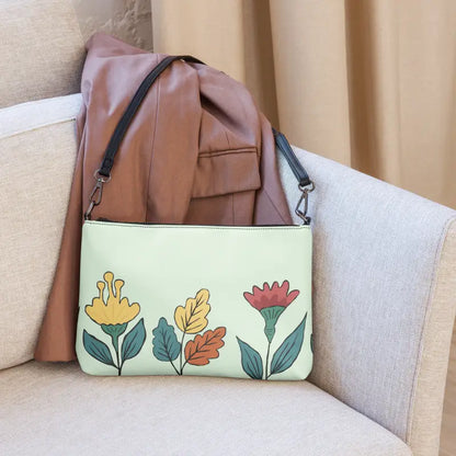 Chic Crossbody Bag in Faux Leather with Pretty Flowers Design - Bags