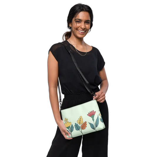 Chic Crossbody Bag in Faux Leather with Pretty Flowers Design - Bags