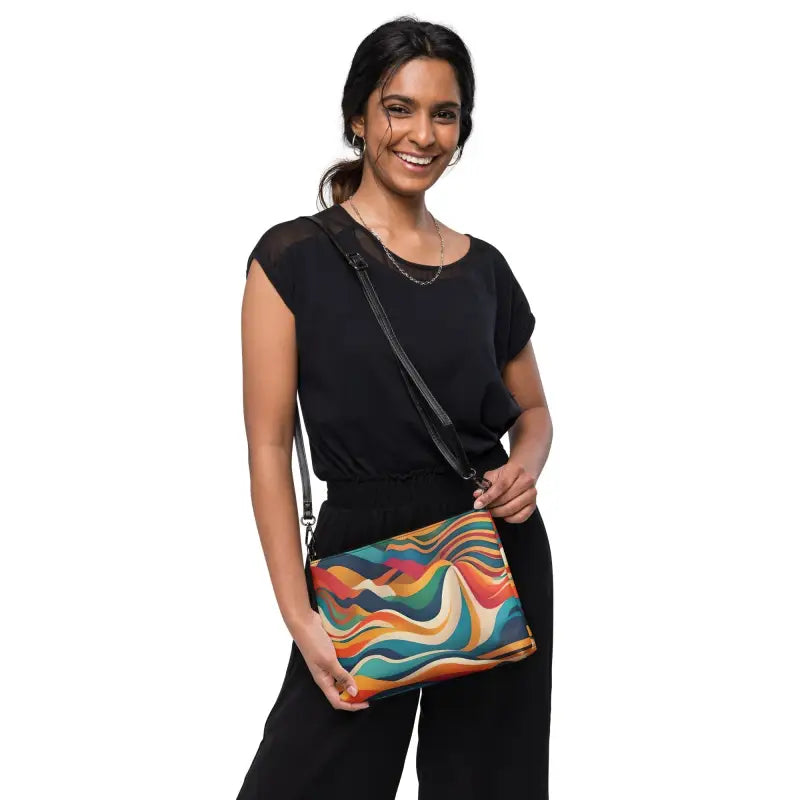 Elevate your Style with a Wavy Stripes Faux Leather Crossbody Bag - Bags