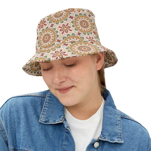 Bucket Hats - Floral Geometric Mandala Pattern - Dipaliz - Small / White Stitching