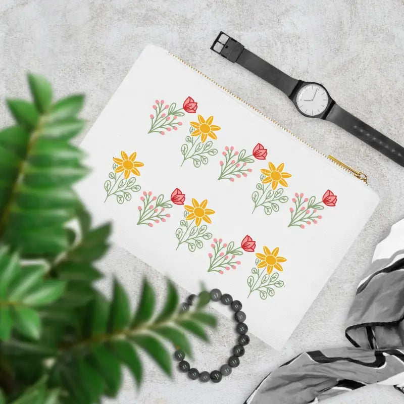 Chic Floral Cotton Canvas Cosmetic Bag for Stylish Organization - White / one Size Bags