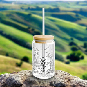 Floral Sipper Glass with Straw - Colorful Bloom Style - Dipaliz - Tumblers