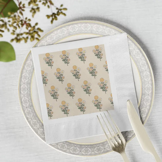 Chic Floral White Napkins for Stylish Celebrations! - 6.5’’ x / 100 Pcs Home Decor