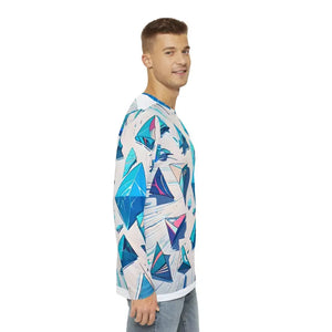 Men’s Long Sleeve Triangle Geometric Pattern Tee - Dipaliz - T-shirts