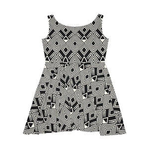Designer Skater Dress – Geometric Print Cotton - Dipaliz - Dresses - Xs