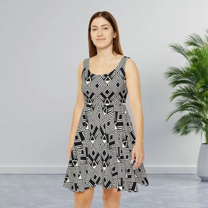 Designer Skater Dress – Geometric Print Cotton - Dipaliz - Dresses - Xs