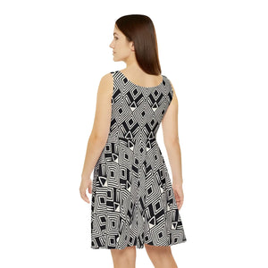 Designer Skater Dress – Geometric Print Cotton - Dipaliz - Dresses - Xs