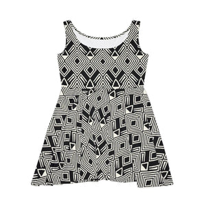 Designer Skater Dress – Geometric Print Cotton - Dipaliz - Dresses - Xs