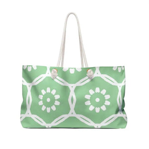 Polyester Weekender Bag Green Geometric Pattern Travel Tote - Dipaliz - 24’’ × 13’’ - Bags