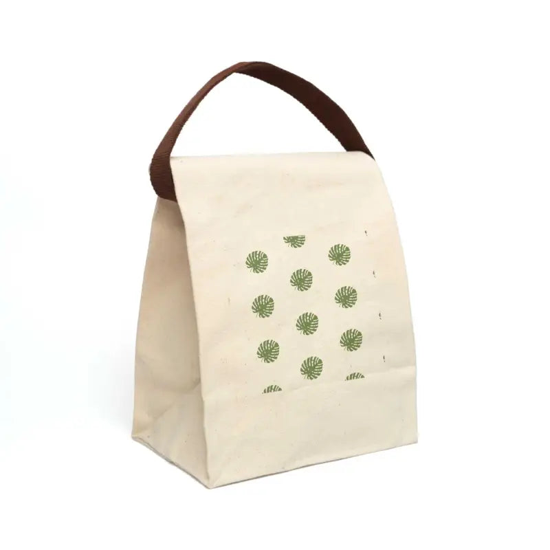 Chic Green Leaves Canvas Lunch Bag: Stylish & Durable - 8’’ x 12.5’’ 5.5’’ / Natural Bags