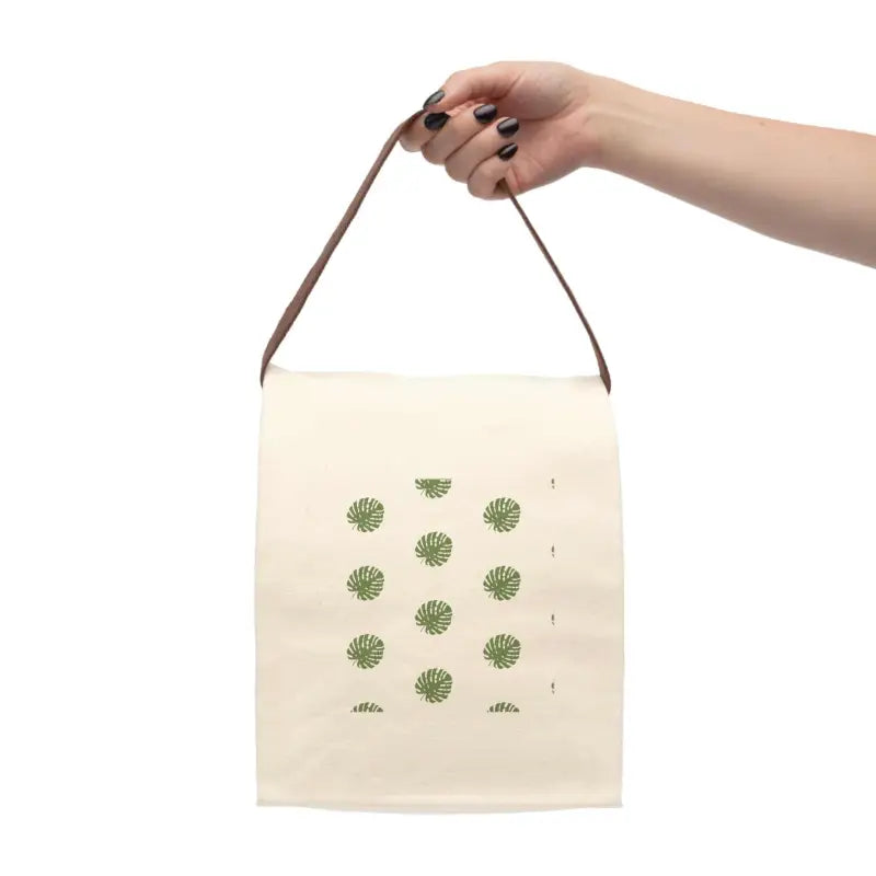 Chic Green Leaves Canvas Lunch Bag: Stylish & Durable - 8’’ x 12.5’’ 5.5’’ / Natural Bags