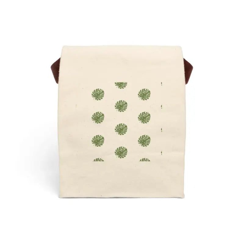 Chic Green Leaves Canvas Lunch Bag: Stylish & Durable - 8’’ x 12.5’’ 5.5’’ / Natural Bags