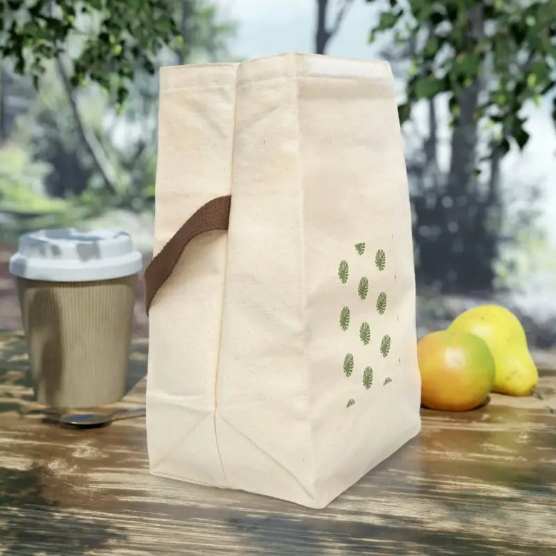 Chic Green Leaves Canvas Lunch Bag: Stylish & Durable - 8’’ x 12.5’’ 5.5’’ / Natural Bags