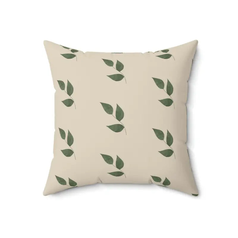 Green Leaves Pattern Polyester Square Pillow - 18’’ × Home Decor