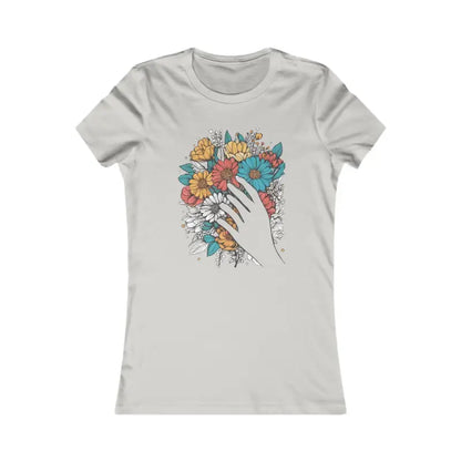 Stylish Women’s Favorite Tee with Bouquet Paint Illustration - m / Silver T-shirt