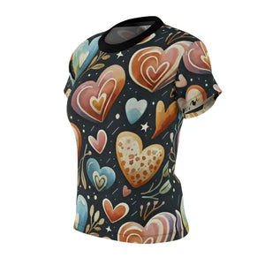 T-shirts - Heart Pattern Women’s Sew Tee - Stylish Polyester Top - Dipaliz