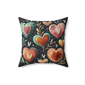 Hearts Throw Pillow - Polyester Square Black Valentine Decor - Dipaliz - 16’’ × - Pillows